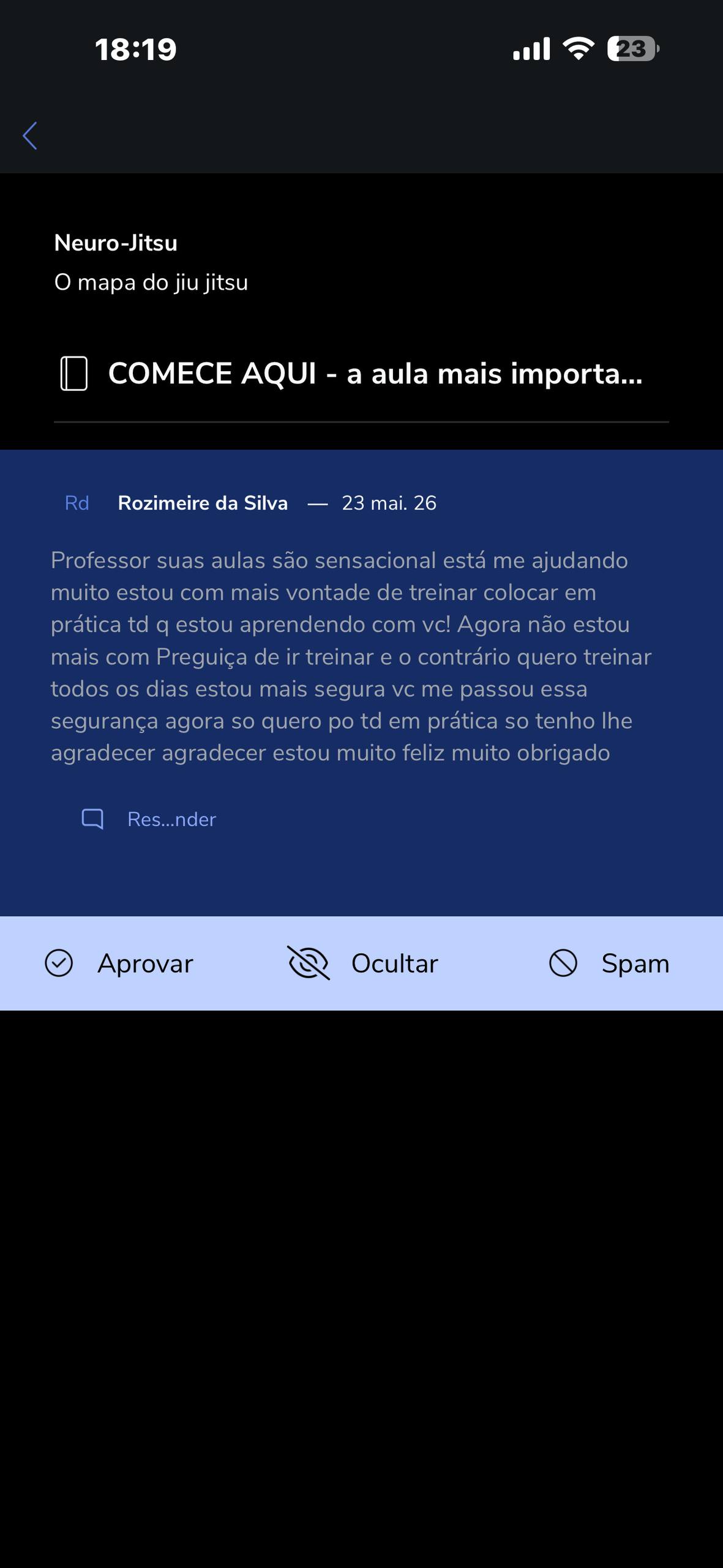 Print de feedback: Mais vontade de treinar.