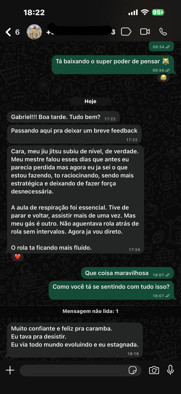 Print de feedback: Meu Jiu-Jitsu subiu de nível.