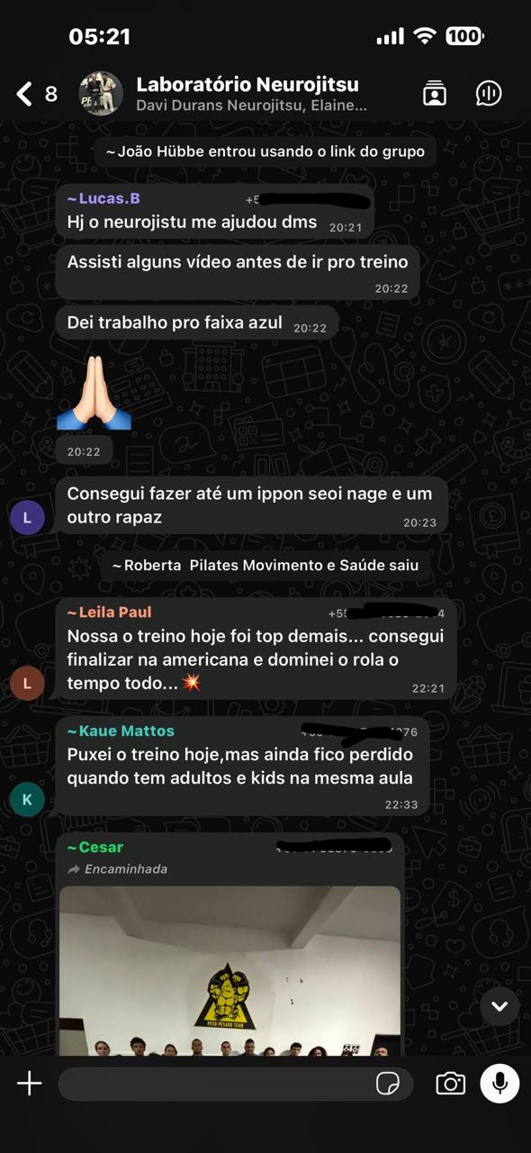 Print de feedback: Hoje o Neuro-jitsu me ajudou demais.